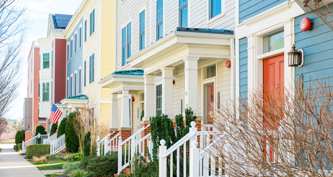 Exterior view of colorful homes