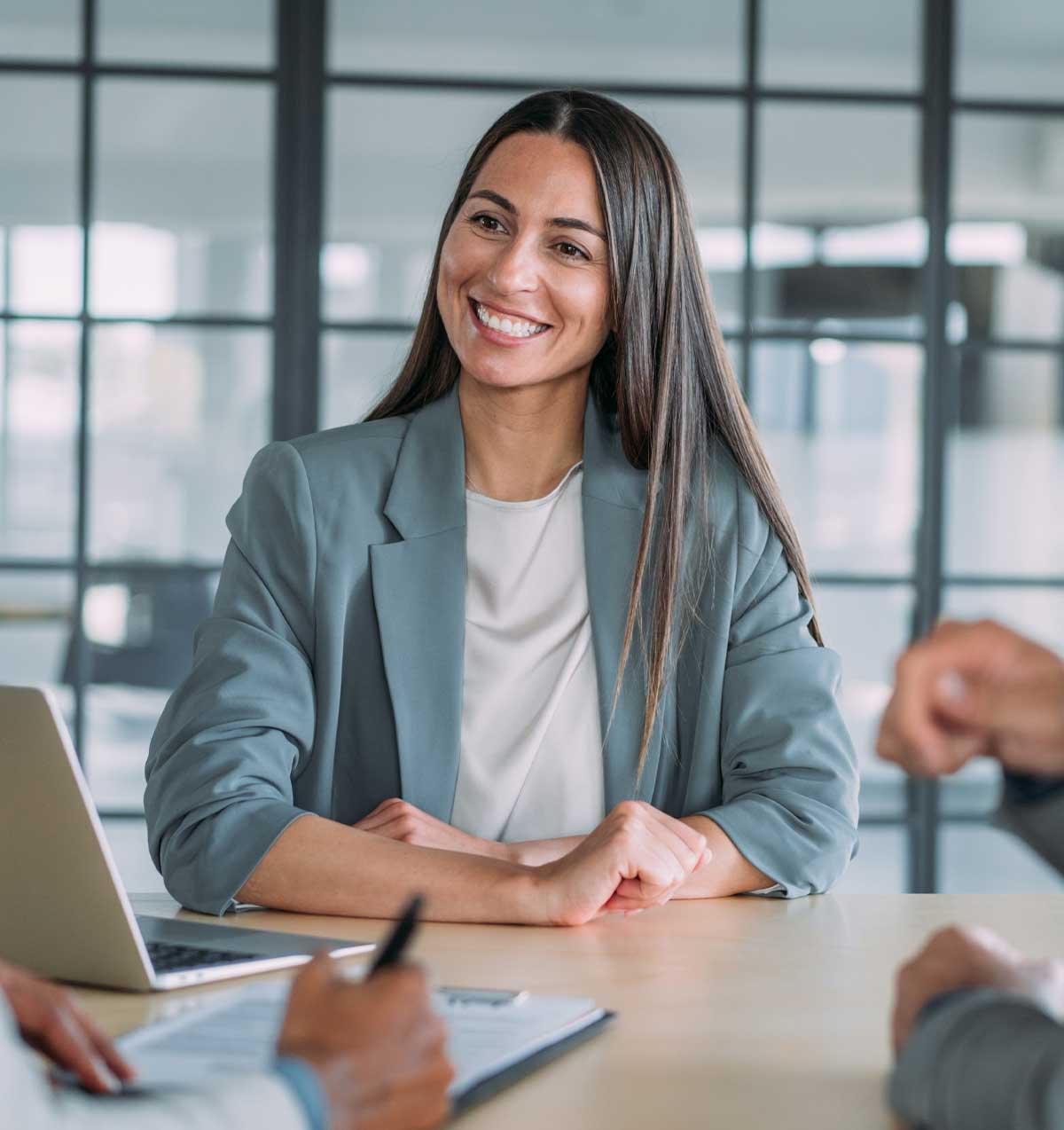 A business banker meeting with clients