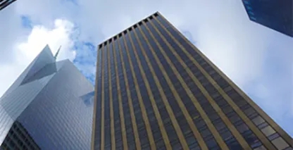 View of a skyscraper from the street